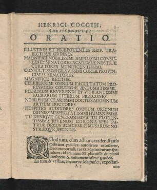 Henrici Cocceii, Iurisconsulti Oratio.