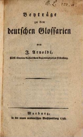 Beyträge zu den deutschen Glossarien