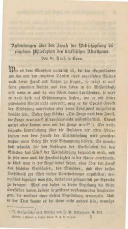 1-32 Andeutungen über den Zweck der Weltschöpfung bei einzelnen Philosophen des klassischen Altertums