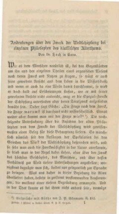 1-32 Andeutungen über den Zweck der Weltschöpfung bei einzelnen Philosophen des klassischen Altertums
