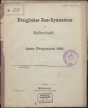 Die Handschriften der Gymnasial-Bibliothek. Teil 2