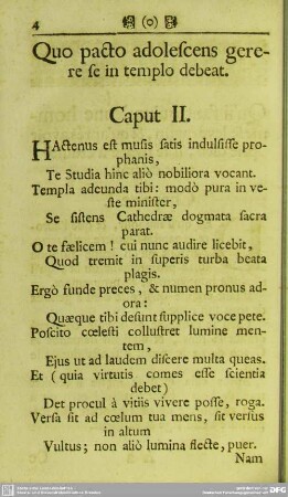 Quo pacto adolescens gerere se in templo debeat. Caput II