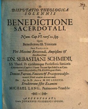 Disp. ... de benedictione sacerdotali ...