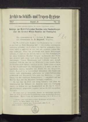 Beiträge zur Weil-Feixschen Reaktion nebst Beobachtungen über die Gruber-Widal-Reaktion bei Flecktyphus.