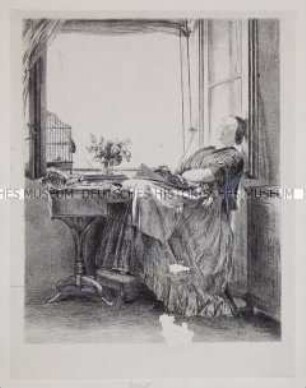Schlafende Näherin am Fenster