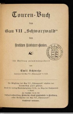Touren-Buch des Gau VII "Schwarzwald" des Deutschen Radfahrer-Bundes