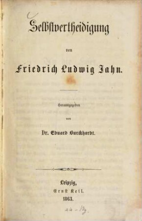Selbstvertheidigung : Hgg. v. Eduard Burckhardt