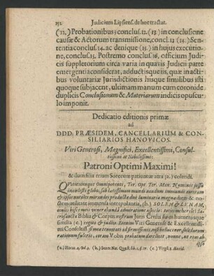 Dedicatio editionis primae ad Ddd. Praesidem, Cancellarium & Consiliarios Hanovicos.