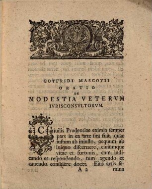 Oratio de modestia veterum iurisconsultorum