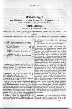 122. Sitzung, Stuttgart, 20.5.1891