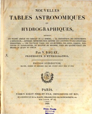 Nouvelles Tables Astronomiques et Hydrographiques