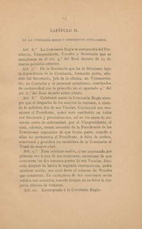 Capítulo II. De la Comisaría Regia y Comisiones Auxiliares