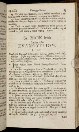 Sz. Mark irása szerint való Evangyeliom.