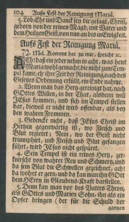 Aufs Fest der Reinigung Mariä