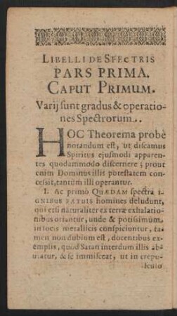 Caput Primum. Varii sunt gradus & operationes Spectrorum.