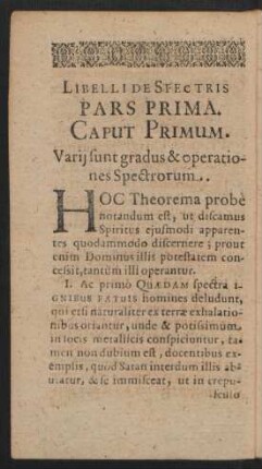Caput Primum. Varii sunt gradus & operationes Spectrorum.
