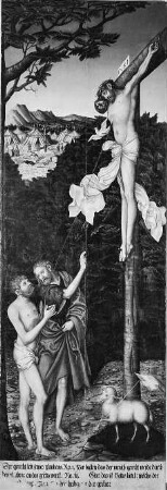 Christus am Kreuz mit Adam und Johannes dem Täufer