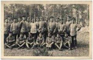 Gruppenfoto von Offizieren in einem Birkenwäldchen