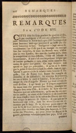 226-245, Remarques sur l'ODE XVI.
