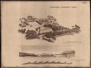 Staatstheater Kassel: (Lichtpause von Inv.Nr. 35787): Perspektivische Ansicht (Vogelschau) Standpunkt 4