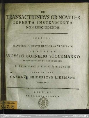 De Transactionibus Ob Noviter Reperta Instrumenta Non Rescindendis