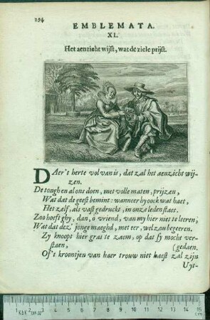 Emblemata. XL. Het aenzieht wijst, wat de ziele prijst.