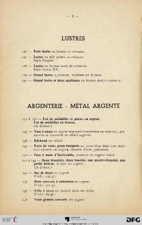 Argenterie - Métal argenté (Nr. 131-148)