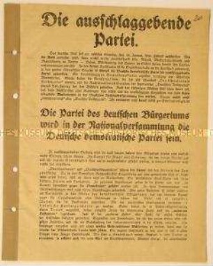 Programmatischer Wahlaufruf der Deutschen demokratischen Partei zur Wahl der verfassungsgebenden Nationalversammlung
