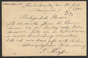 Brief an B. Schott's Söhne : 15.07.1901
