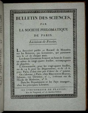 Bulletin Des Sciences, Par La Société Philomatique De Paris. Livraison de Février.