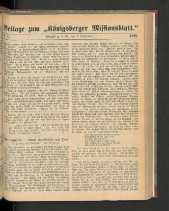 Beilage zum "Königsberger Missionsblatt". No 9. 1898.