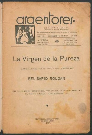1937016000: La virgen de la pureza : comedia dramática en tres actos
