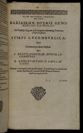 De Familiis Regum & Principum, aliorumq[ue] Procerum orbis Christiani Stirps Lucemburgica [...]
