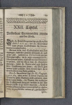 XXII. Capitul. Verstorbene Excomunicirte tretten aus der Kirch.