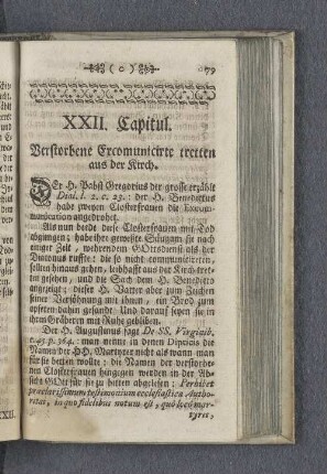 XXII. Capitul. Verstorbene Excomunicirte tretten aus der Kirch.
