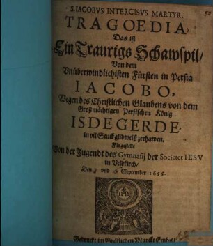 Sanctus Jacobus : princeps Persius, intercisus martyr