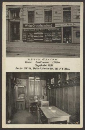 Ansichtskarte „Wein-Grosshandlung“, Belle-Alliance-Straße