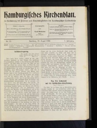Nr. 22. Hamburg, 28. August 1904. 1. Jahrgang.