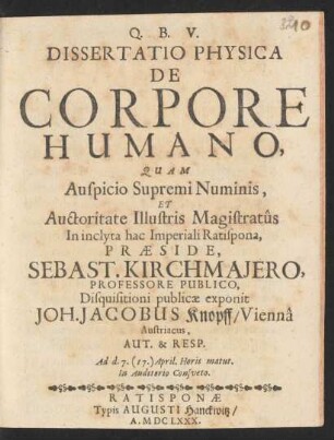Dissertatio Physica De Corpore Humano