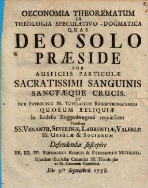 Oeconomia Theorematum Ex Theologia Speculativo-Dogmatica