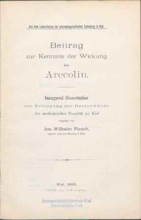 Beitrag zur Kenntnis der Wirkung des Arecolin