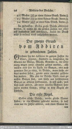 Der zweyte Grund vom Addiren in gebrochenen Zahlen