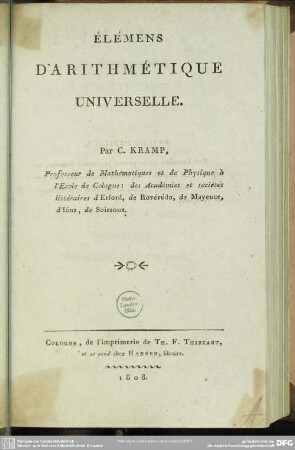 Elémens d'arithmétique universelle