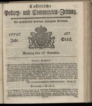 45tes Stueck, Montag den 8ten November. 1779