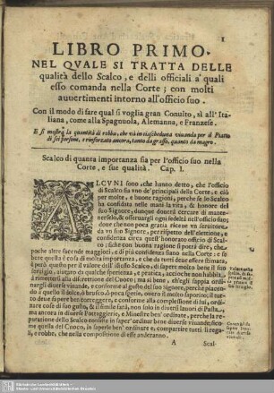Libro Primo. Nel quale si tratta delle