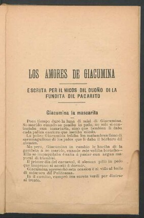 Los amores de giacumina : Escrita per il hicos dil duoño di la fundita dil pacarito