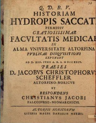 Historiam Hydropis Saccati ...