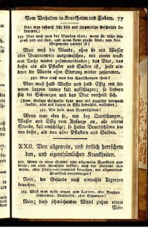 XXII. Von allgemein, und örtlich herrschenden, und eigenthümlichen Krankheiten.
