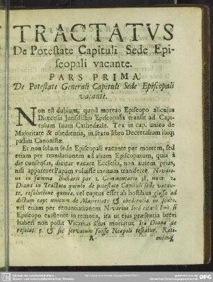 Pars Prima. De Potestate Generali Capituli Sede Episcopali vacante