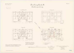 Pionierkaserne, Graudenz Familienwohnhaus IV: Grundriss Fundamente, Keller, Erdgeschoss, 1. und 2. Obergeschoss 1:100